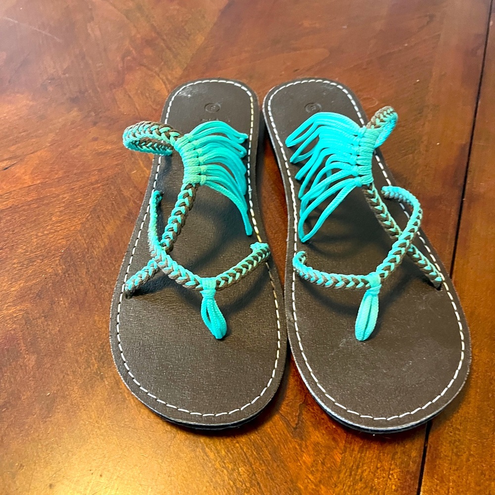Plaka Women’s Sandals Strappy Teal Gray Size 8